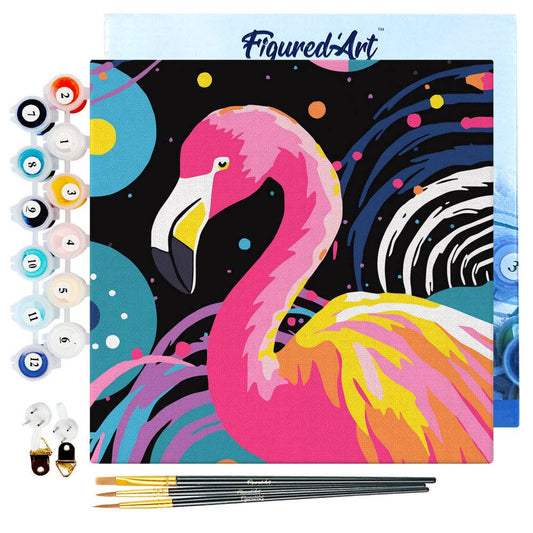 Mal efter tal mini – Flamingo i pop art – 20 x 20 cm