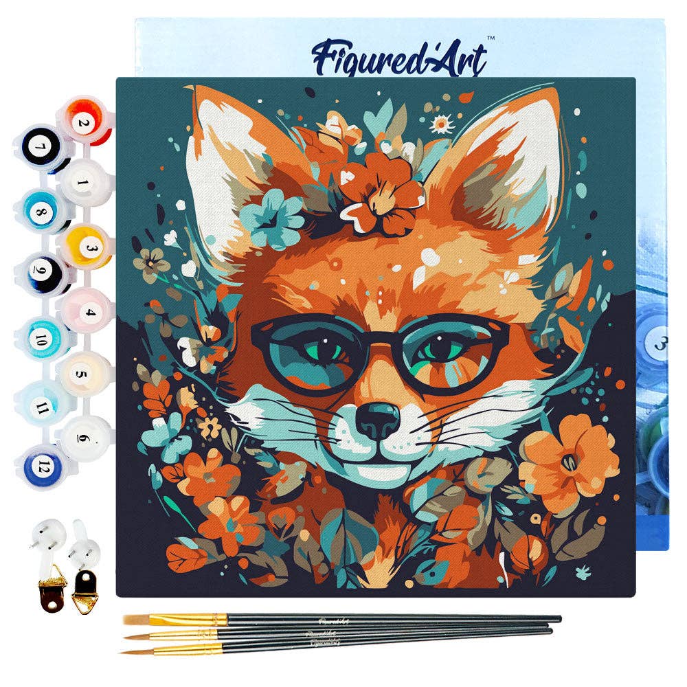 Mal efter tal mini – Fantasi-ræv med blomster – 20 x 20 cm