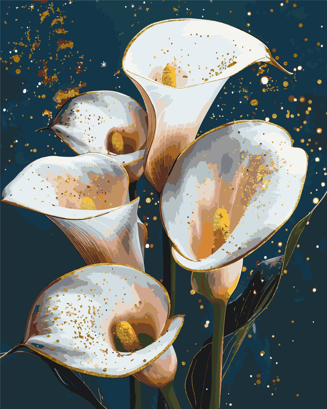Mal efter tal – Hvide kallaer med metallic – mal efter tal 40 x 50 cm