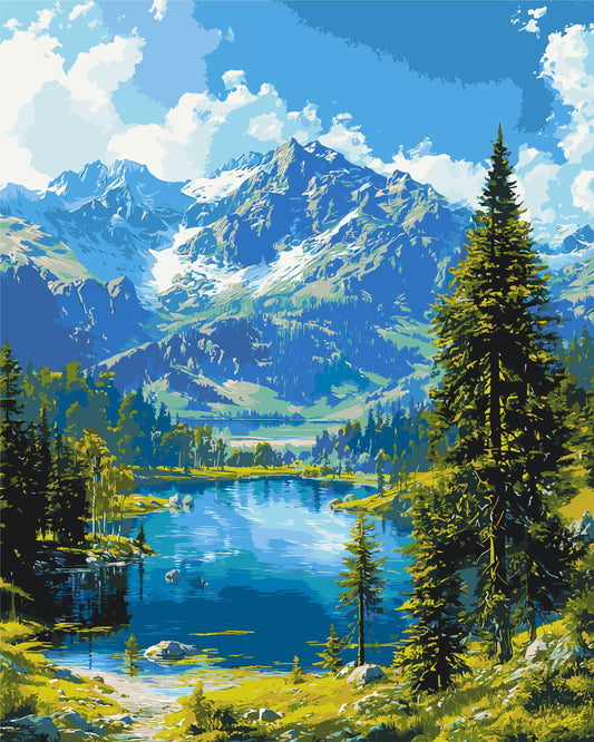 Mal efter tal – Bjergenes ro – mal efter tal 40 x 50 cm