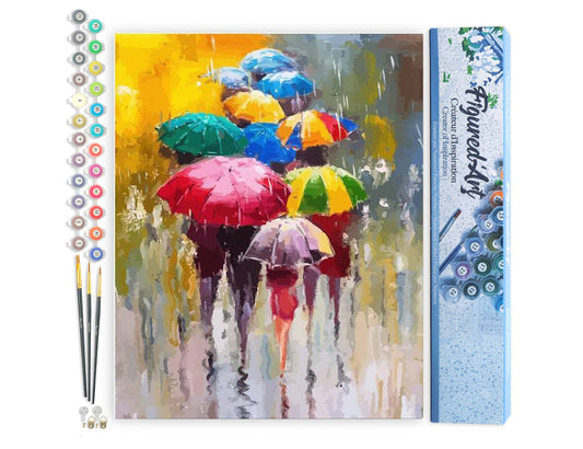 Mal efter tal – Farverige paraplyer i regn – 40 x 50 cm
