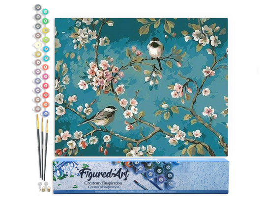 Mal efter tal – Blomster og fugle i akvarelstil – 40 x 50 cm