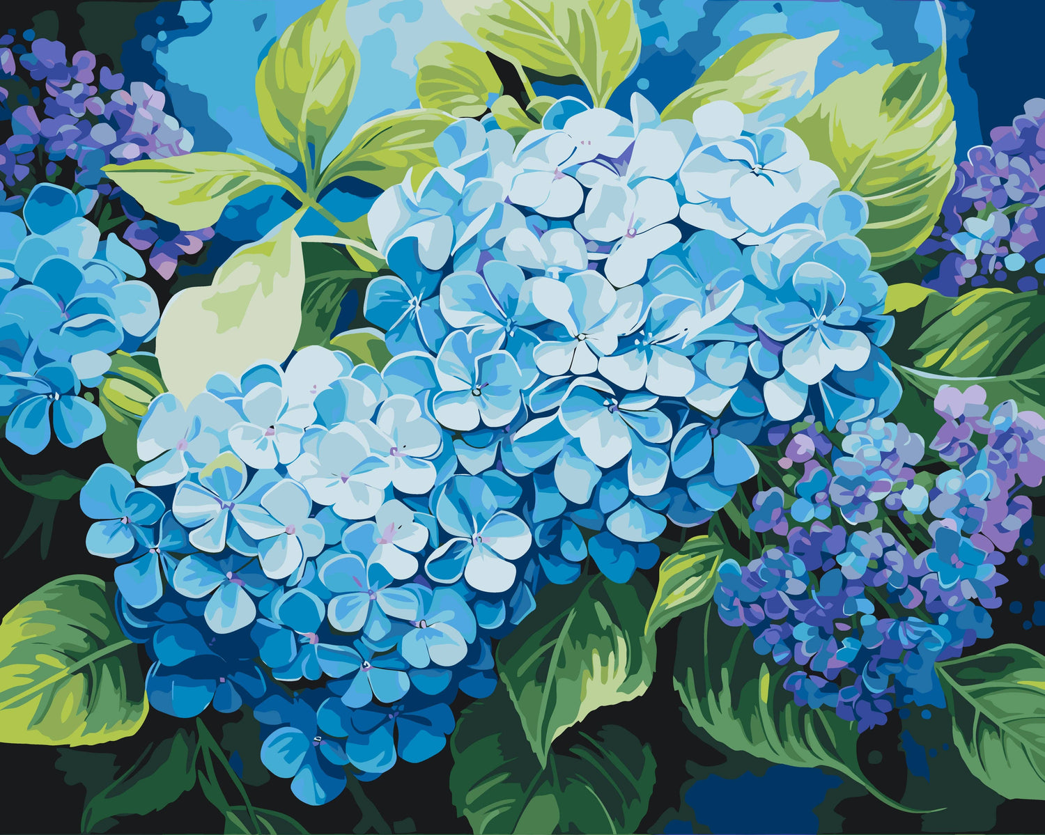Mal efter tal – Blå hortensia – mal efter tal 40 x 50 cm