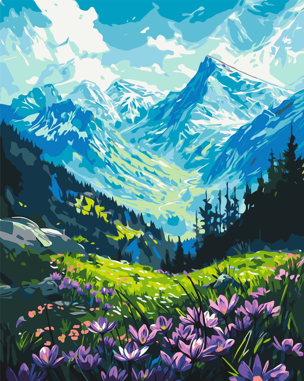 Mal efter tal – Under bjergene – mal efter tal 40 x 50 cm