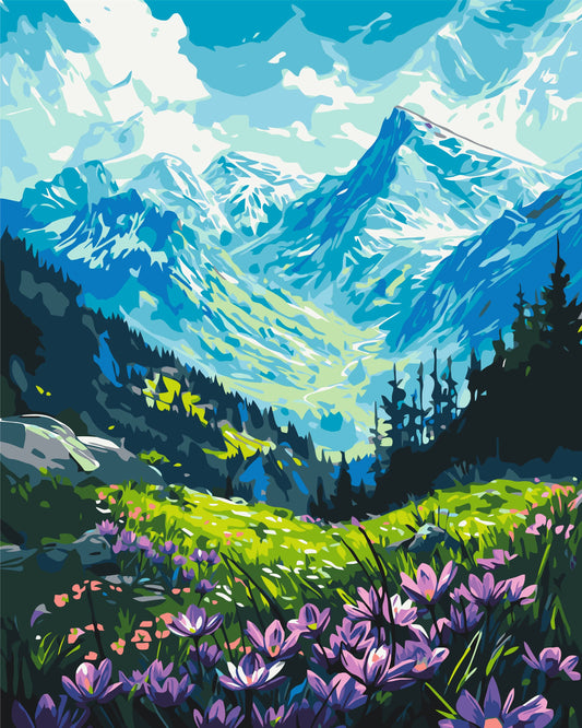 Mal efter tal – Under bjergene – mal efter tal 40 x 50 cm