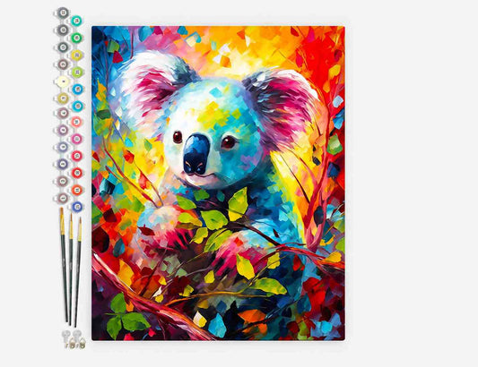 Mal efter tal – Farverig abstrakt koala