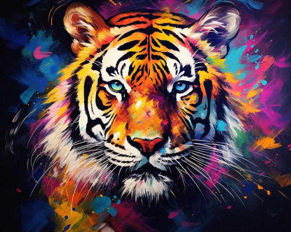 Mal efter tal – Farverig abstrakt tiger